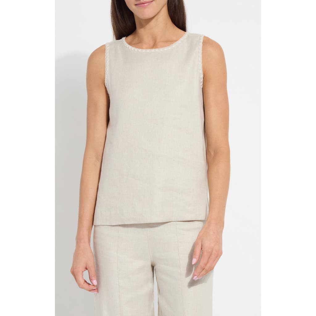 Lysse Gabriela Embroidered Detail Linen Blend Tank in Flax Linen at Nordstrom, Size Small