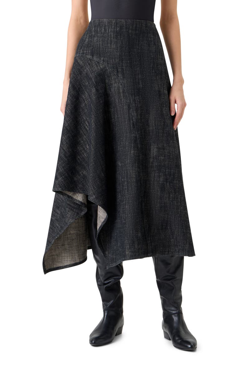 Handkerchief Hem Denim Skirt, Main, color, BLACK DENIM