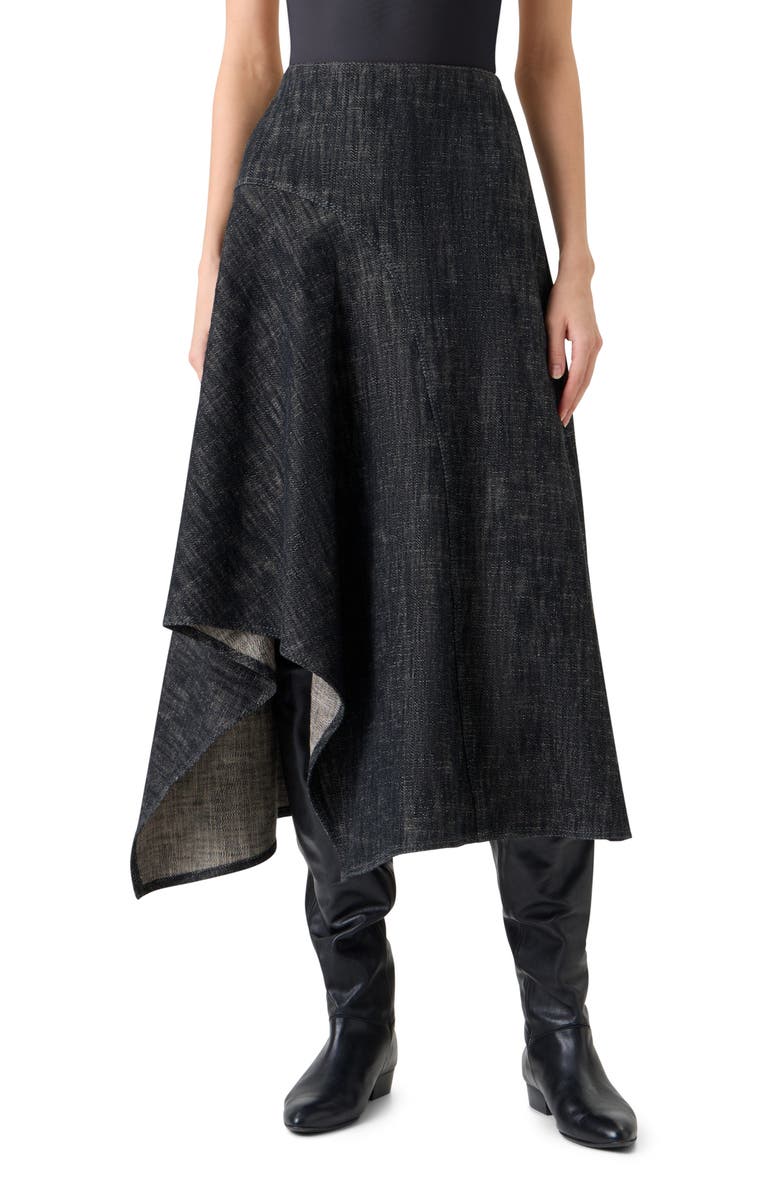 Akris punto Handkerchief Hem Denim Skirt, Main, color, Black Denim