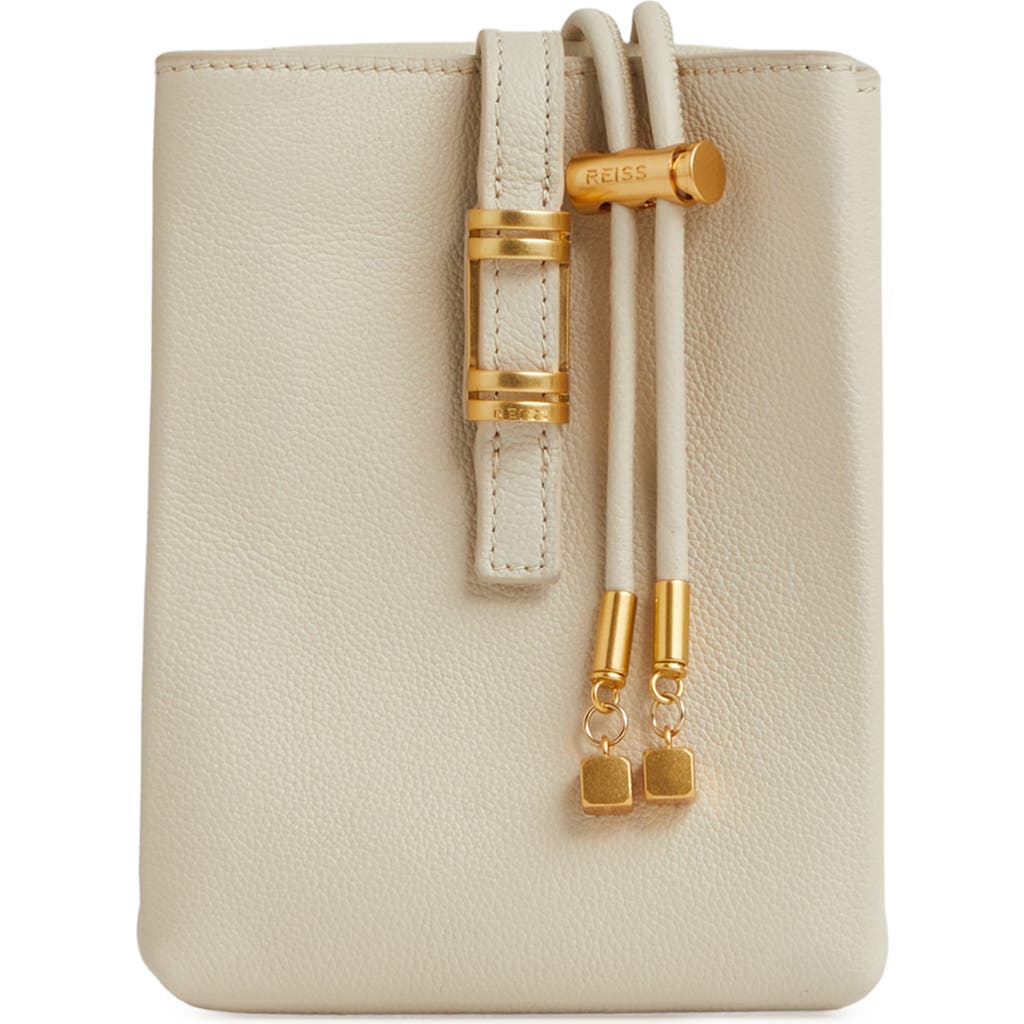 Reiss Vienna Leather Crossbody Phone Bag In Neutral
