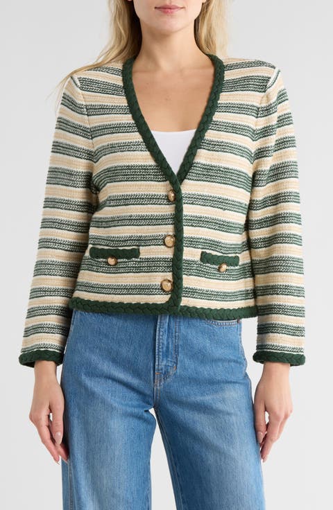 Claudine Stripe Linen Blend Knit Jacket