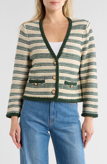 Veronica Beard Claudine Stripe Linen Blend Knit Jacket In Multi