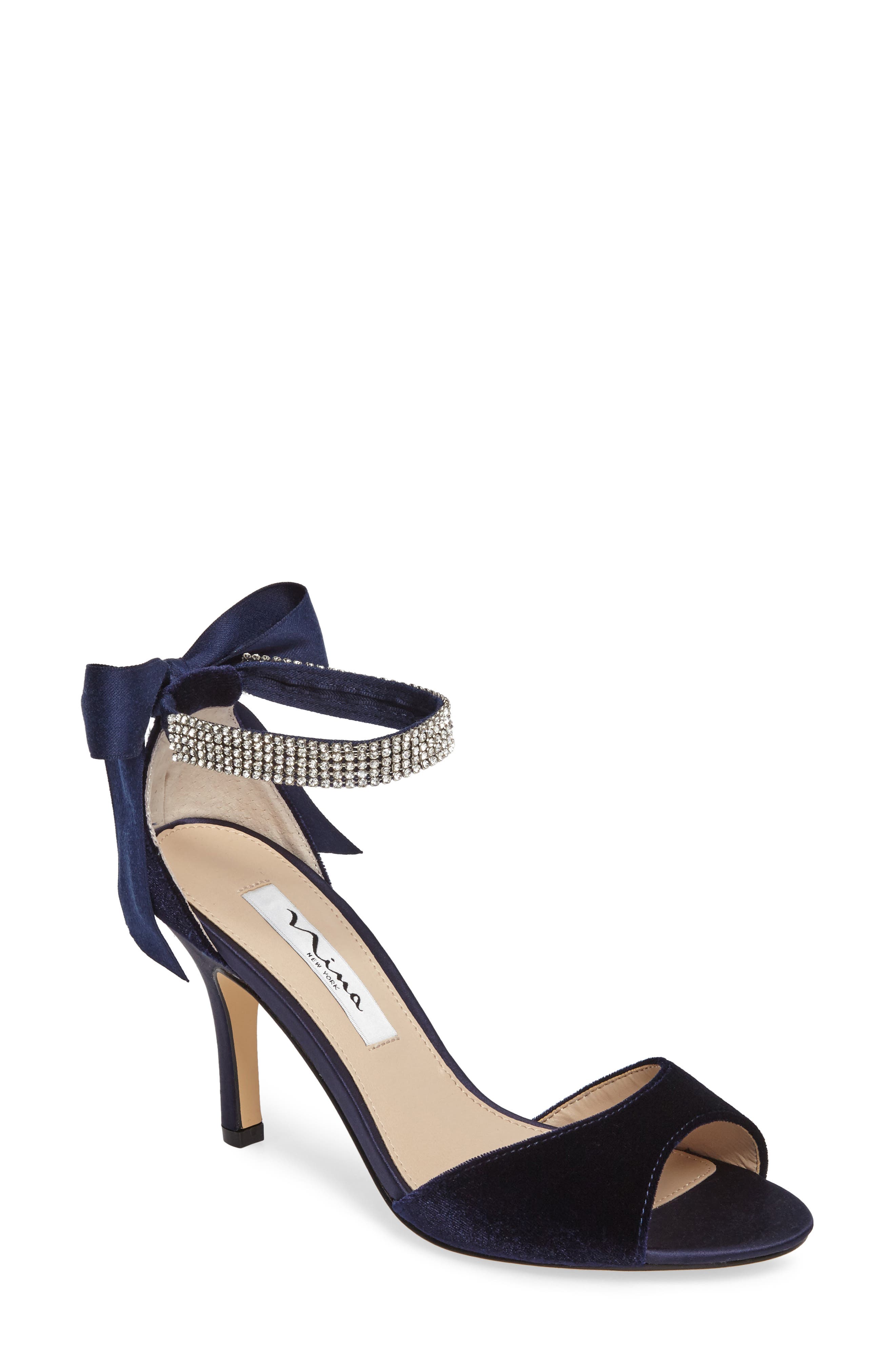 Nina 'Vinnie' Crystal Embellished Ankle Strap Sandal, Main, color, 