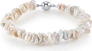 The Pearl Source 8.0-8.5mm White Freshwater Keshi Pearls Bracelet