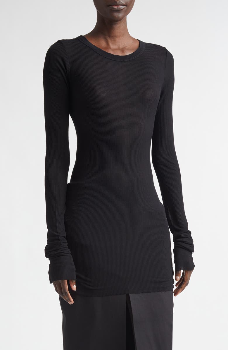 Rick Owens Rib Long Sleeve T-Shirt, Main, color, Black
