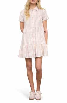 Blu Pepper Floral Stripe Short Sleeve Cotton Shirtdress