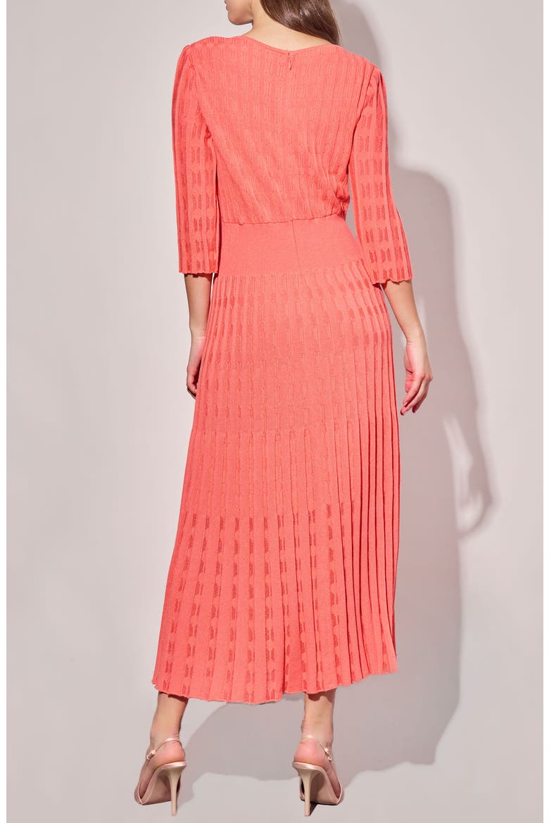 Linear Pointelle Knit A-Line Midi Dress, Alternate, color, SUNKIST CORAL
