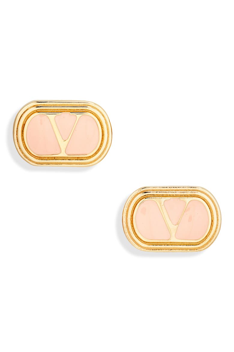 VLOGO Ovalette Enamel Stud Earrings, Main, color, ORO/ ROSA