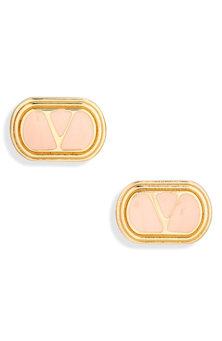 Valentino Garavani VLOGO Ovalette Enamel Stud Earrings, Main, color, Oro/ Rosa