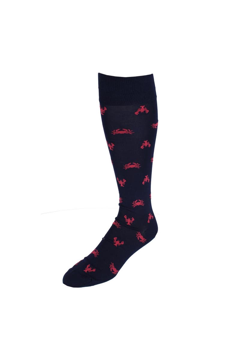 Trafalgar Sea Life Ahoy Over The Calf Pima Cotton Novelty Dress Socks, Main, color, Navy Blue