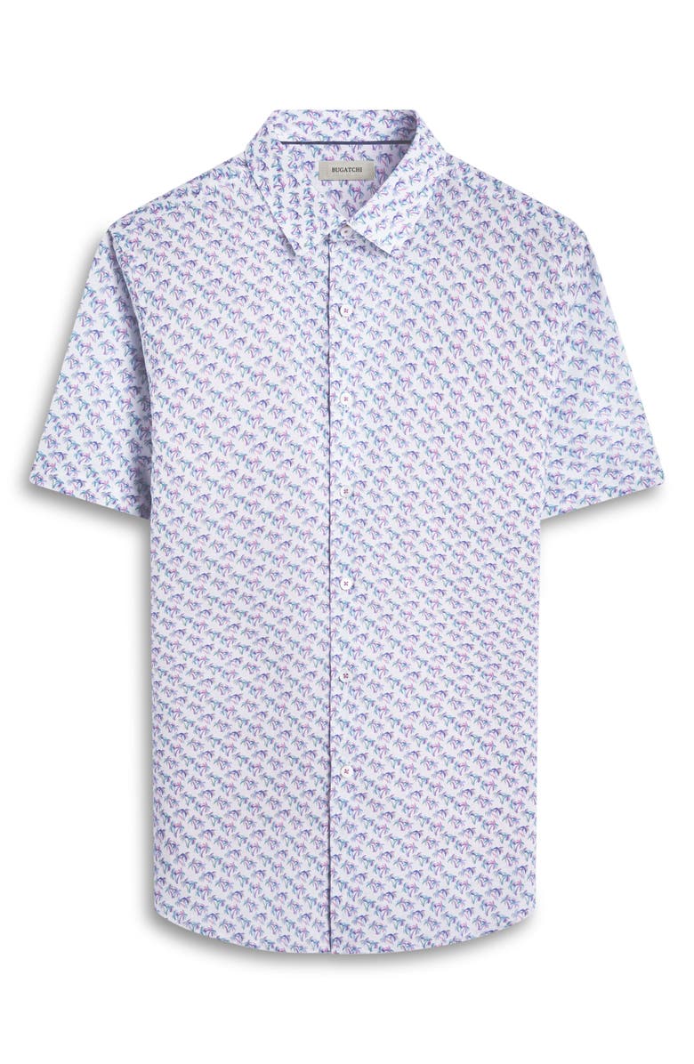 Bugatchi Orson Palm Tree Print Short Sleeve Linen & Cotton Button-Up Shirt, Alternate, color, Lilac
