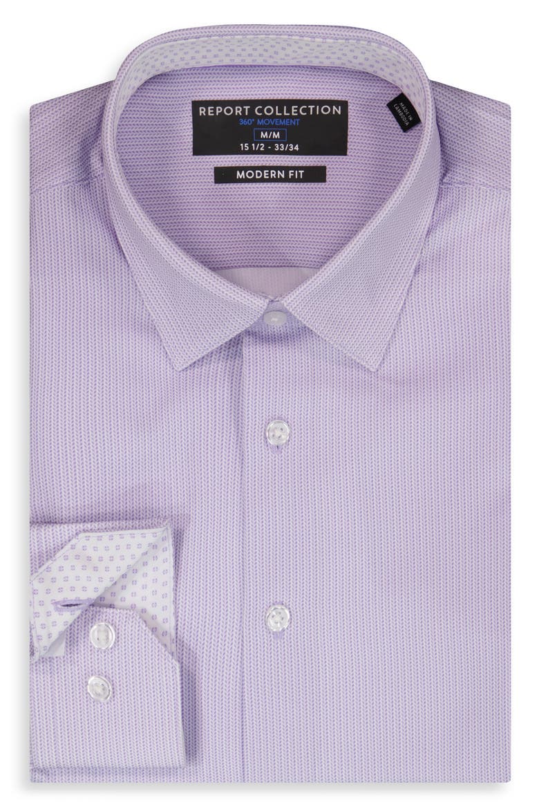 Chevron Print Slim Fit Stretch Dress Shirt, Alternate, color, LAVENDER