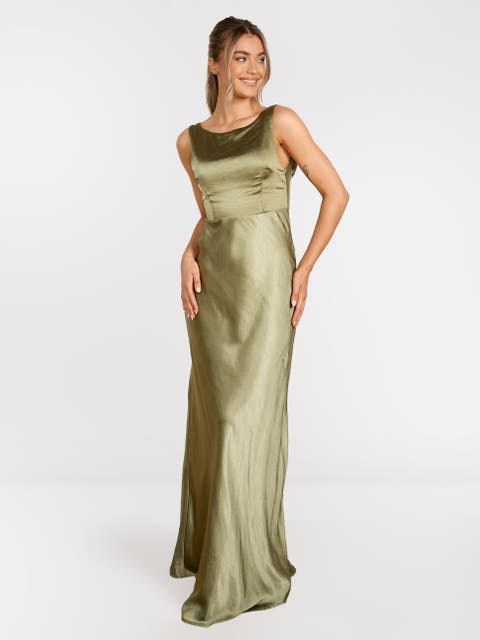 Cowl Back Satin Bridesmaid Dress