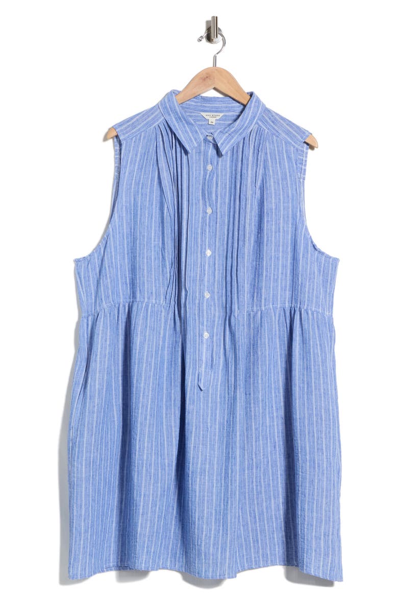 Pleated Button Front Dress, Main, color, INDIGO STRIPE