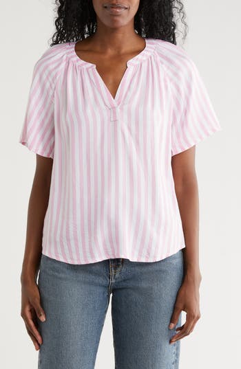 Beachlunchlounge Kaylen Split Neck Top In Pink