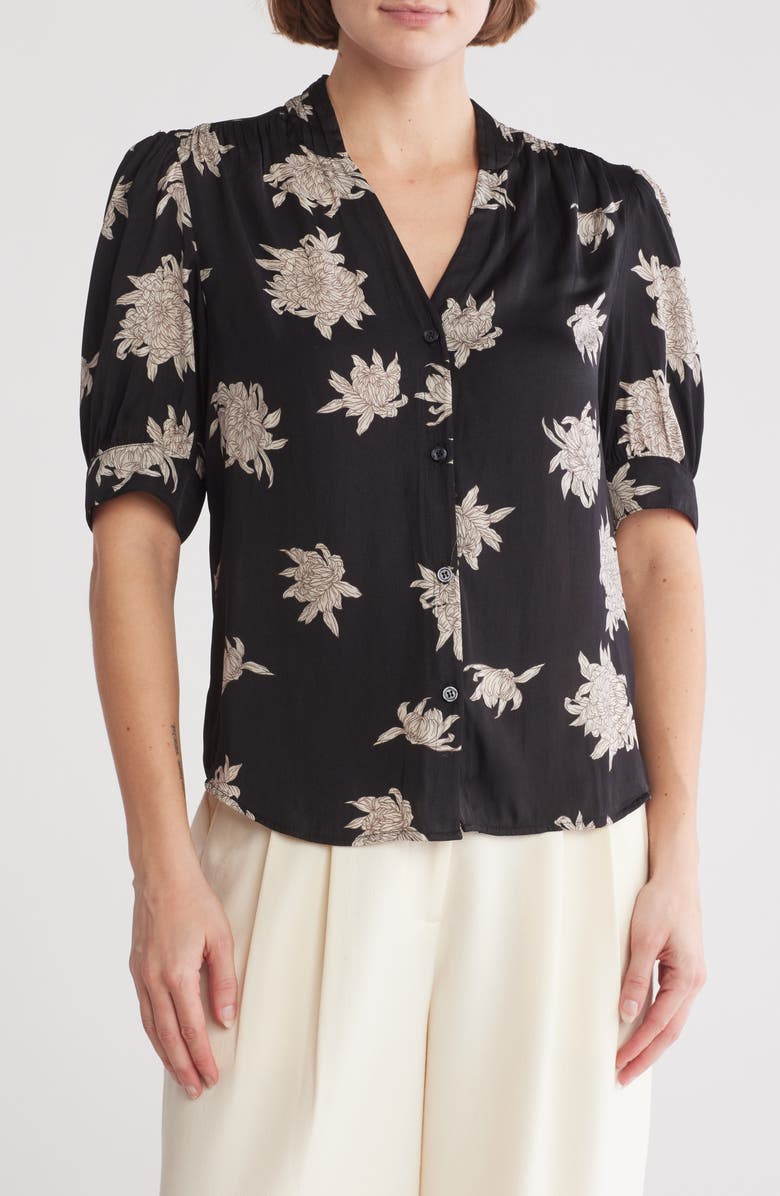 T Tahari Short Sleeve Airflow Blouse, Main, color, Black Peony Print