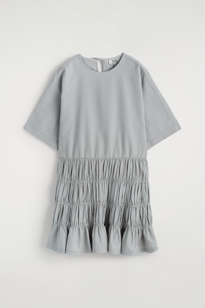 Smocked Seersucker Mini Dress, Alternate, color, GRAY