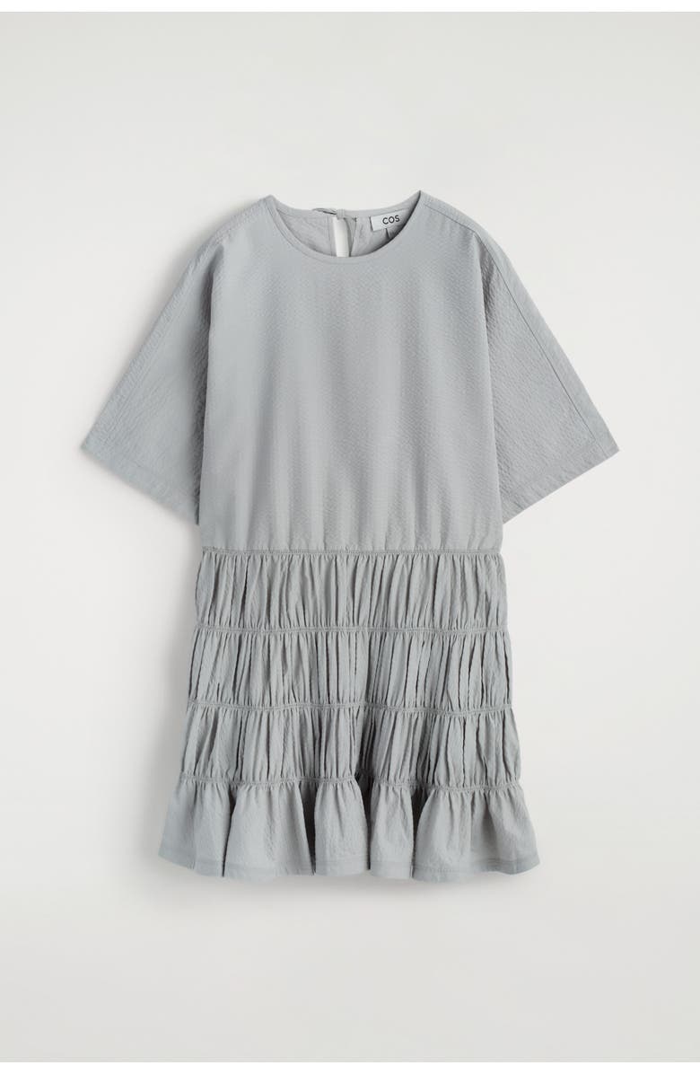 COS Smocked Seersucker Mini Dress, Alternate, color, Gray