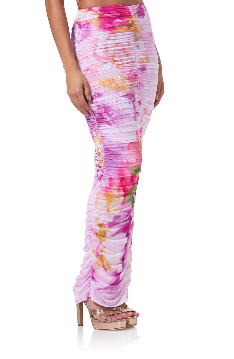 AFRM Josie Abstract Floral Ruched Mesh Maxi Skirt, Alternate, color, Floral Portrait