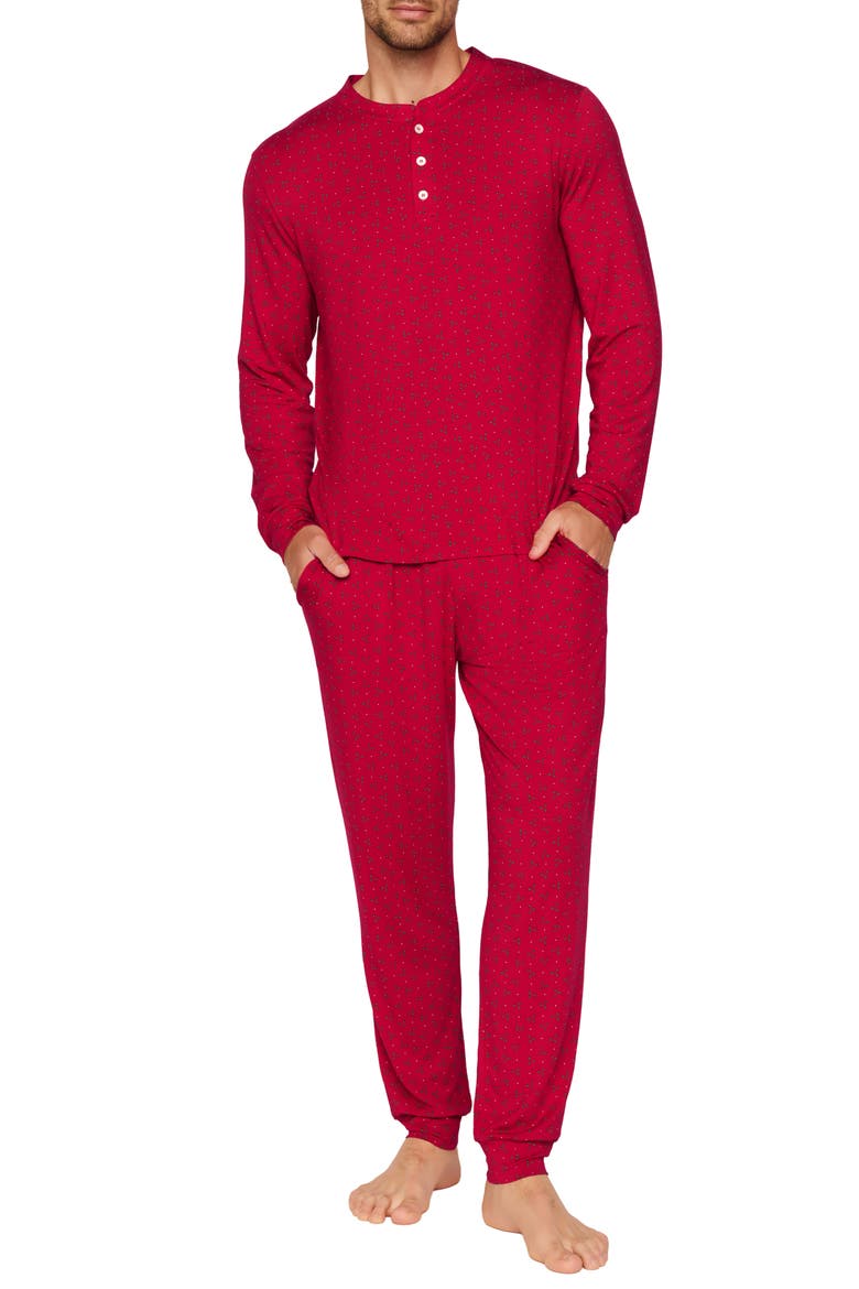 Henry Print Jersey Long Pajamas, Main, color, HOLLYBERRY HOLLY RED