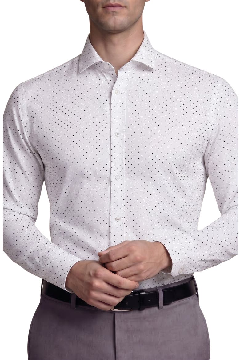 Polka Dot Cotton Blend Dress Shirt, Main, color, WHITE
