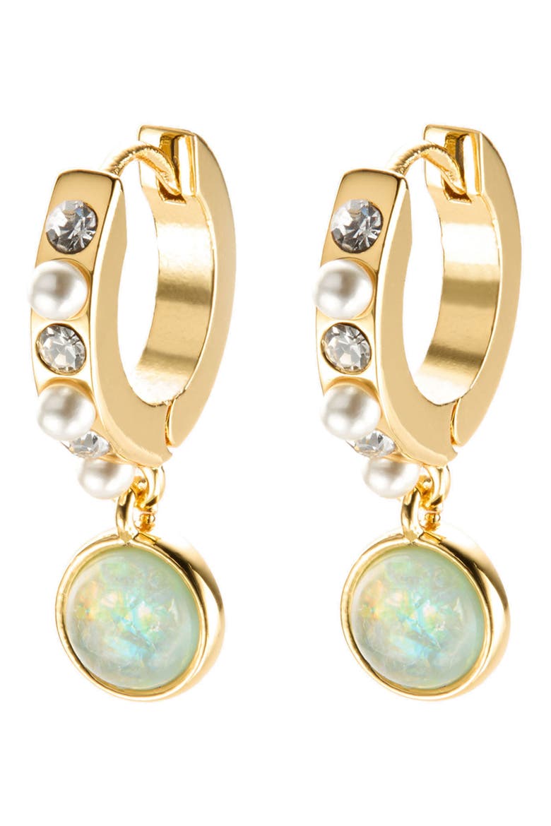 Cabochon & Faux Pearl Huggie Drop Earrings, Main, color, OPAL