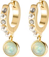 Kurt Geiger London Cabochon & Faux Pearl Huggie Drop Earrings