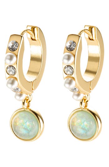 KURT GEIGER KURT GEIGER LONDON CABOCHON & FAUX PEARL HUGGIE DROP EARRINGS