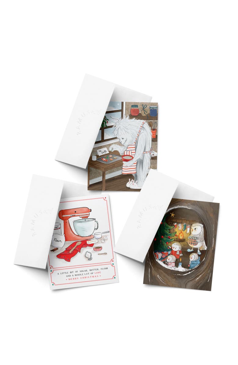 Ramus & Co Holiday Winter Card Pack (3ct, Assorted) Merry Owls, Yeti Cooking, Mixer, Main, color, Multi-Pack