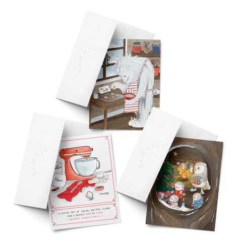 Holiday Winter Card Pack (3ct, Assorted) Merry Owls, Yeti Cooking, Mixer