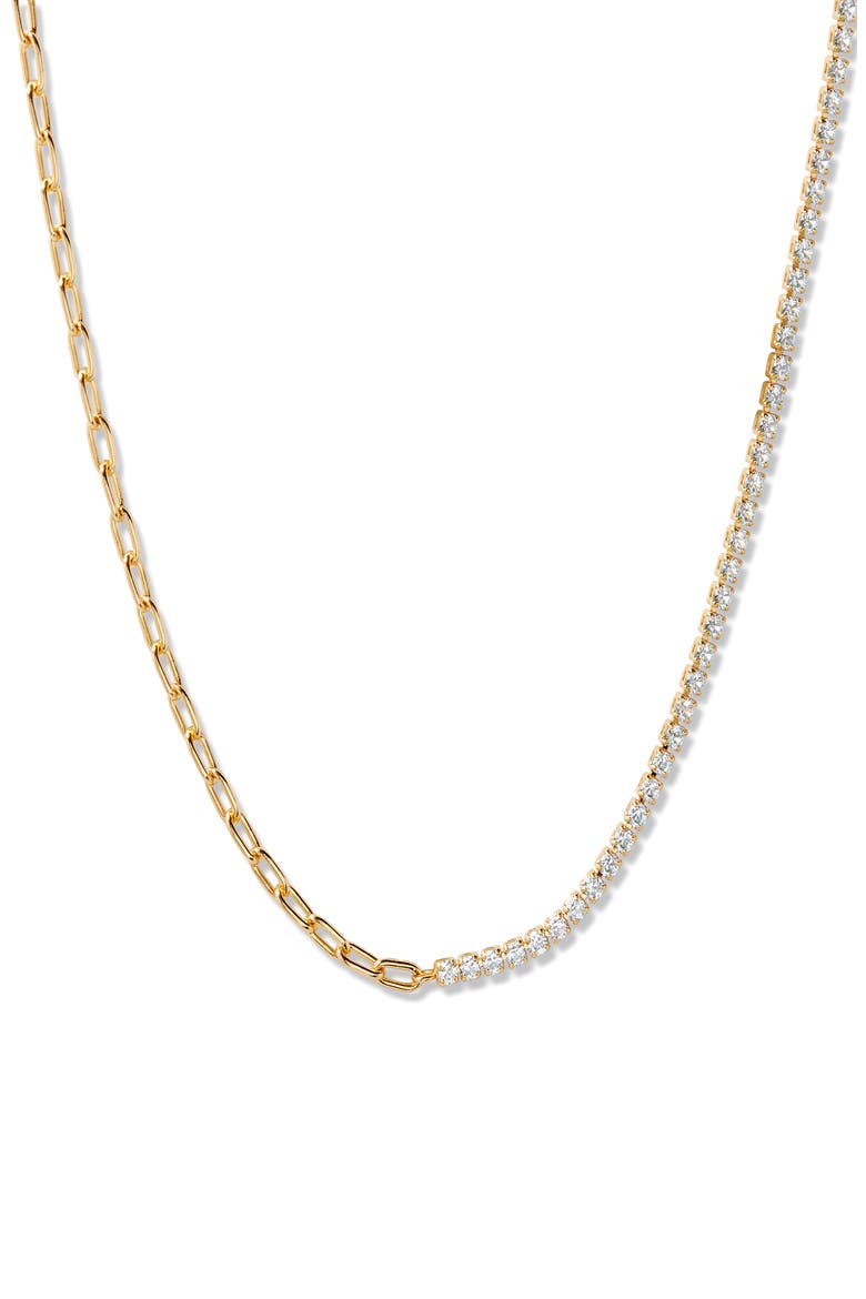 Isabella Mini Birthstone Tennis & Paper Clip Chain Necklace, Main, color, GOLD/ MARCH
