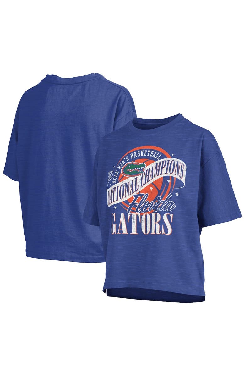 PRESSBOX Women's Pressbox Royal Florida Gators 2025 NCAA Men's Basketball National Champions World Ball Motley Crew Oversized Slub T-Shirt, Alternate, color, 