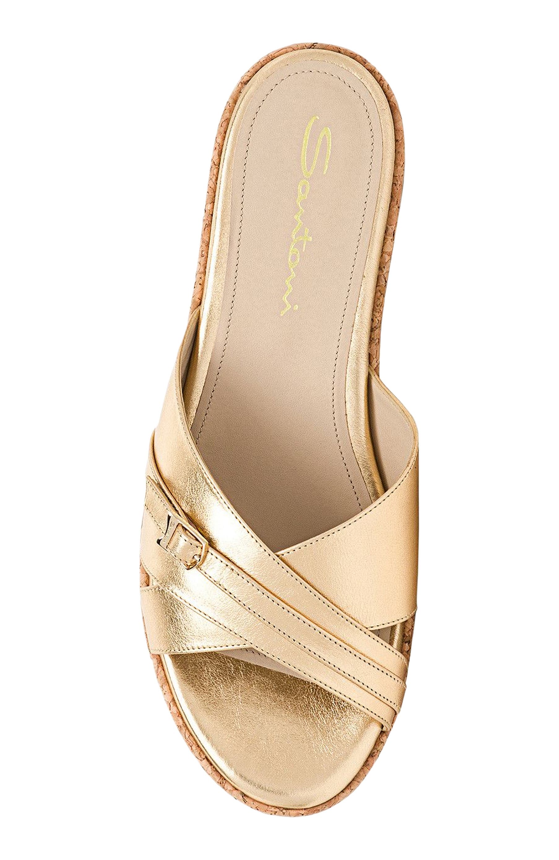 Santoni Women's laminated leather wedge, Alternate, color, Gold