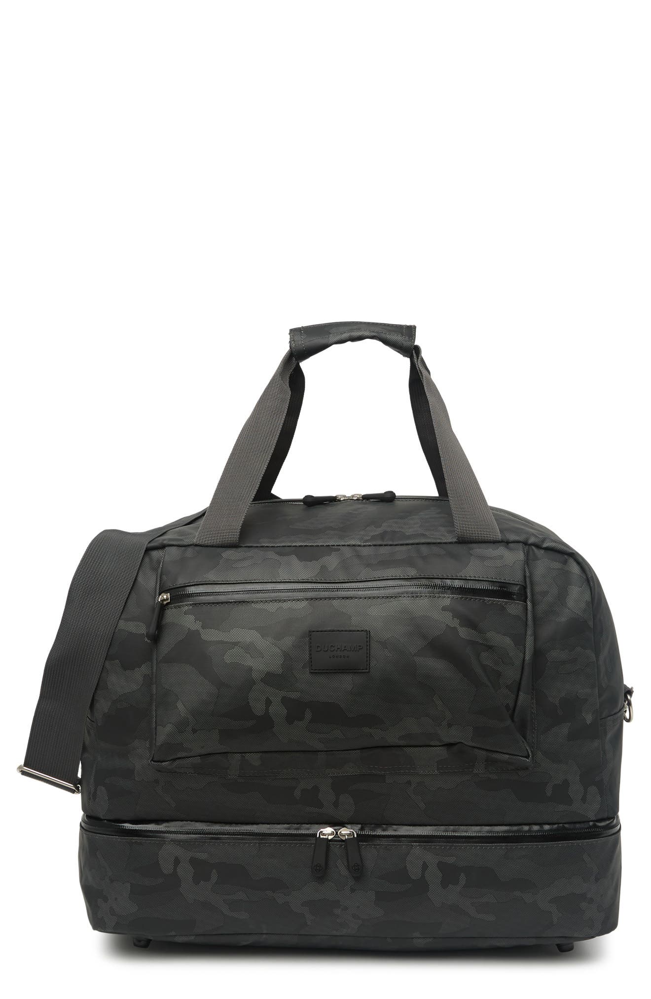 Camo Print Duffle Bag, Main, color, CHARCOAL CAMO
