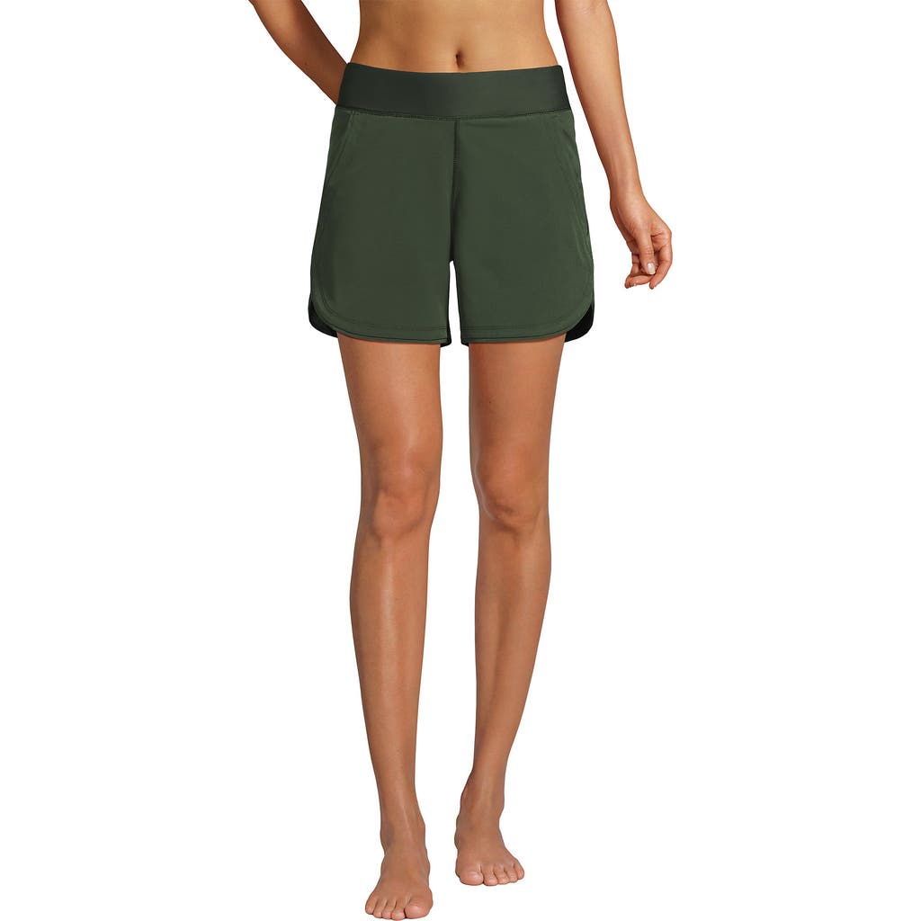 LANDS' END LANDS' END 5" QUICK DRY ELASTIC WAIST BOARD SHORTS SWIM COVER-UP SHORTS WITH PANTY