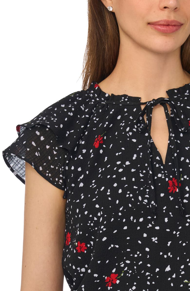 CeCe Floral Dot Flutter Sleeve Split Neck Top, Alternate, color,