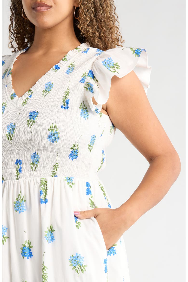 Jillian Floral Sunfire Tiered Midi Dress, Alternate, color, WHITE FLORAL