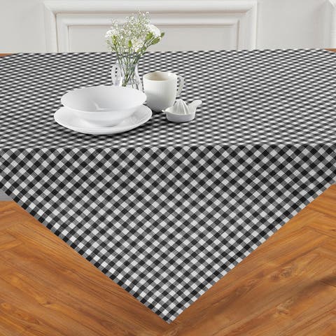 Linen Table Throw 52 x 52 Inch for Dining Table, Holiday and Everyday Table Decor - Gingham Check