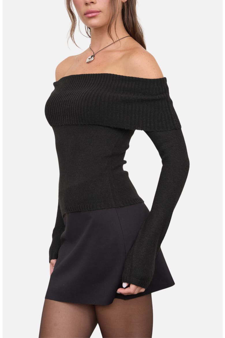 Off the Shoulder Foldover Sweater, Alternate, color, BLACK