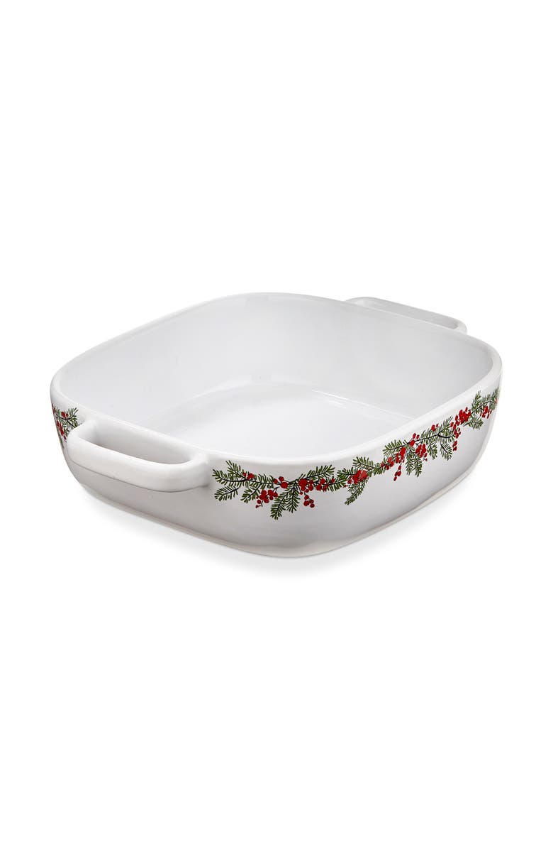 tag White Stoneware Farmhouse Christmas Baking Dish with Handles, Main, color, 