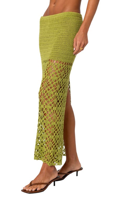 Edikted Ida Back Slit Crochet Maxi Skirt In Green
