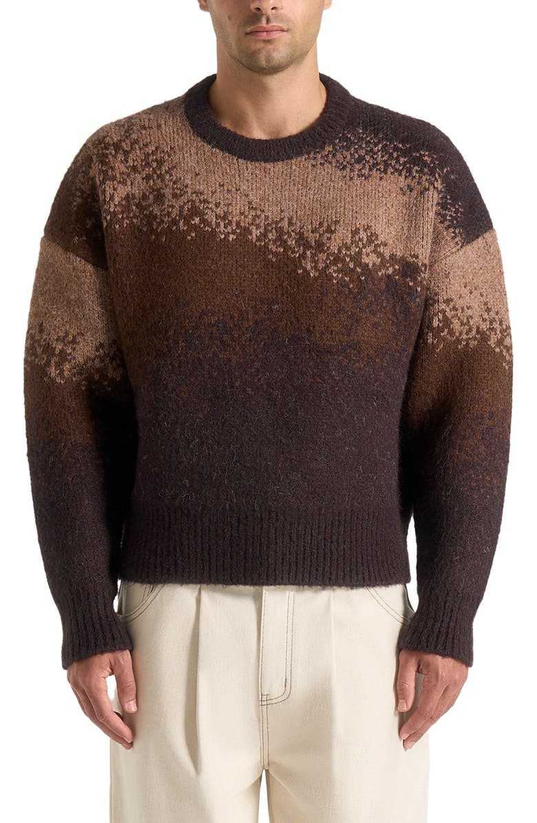 Manière De Voir Yani Ombre Wool Crewneck Sweater, Alternate, color, Brown