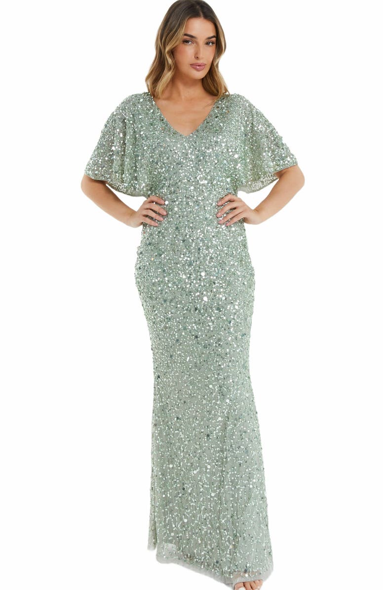 QUIZ Sequin Batwing Maxi Dress, Main, color, 