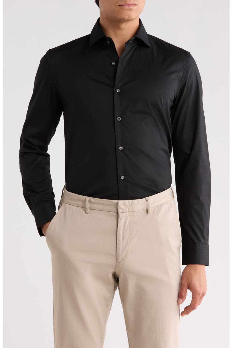 Premium Slim Fit Long Sleeve Stretch Cotton Button-Up Shirt, Main, color, BLACK