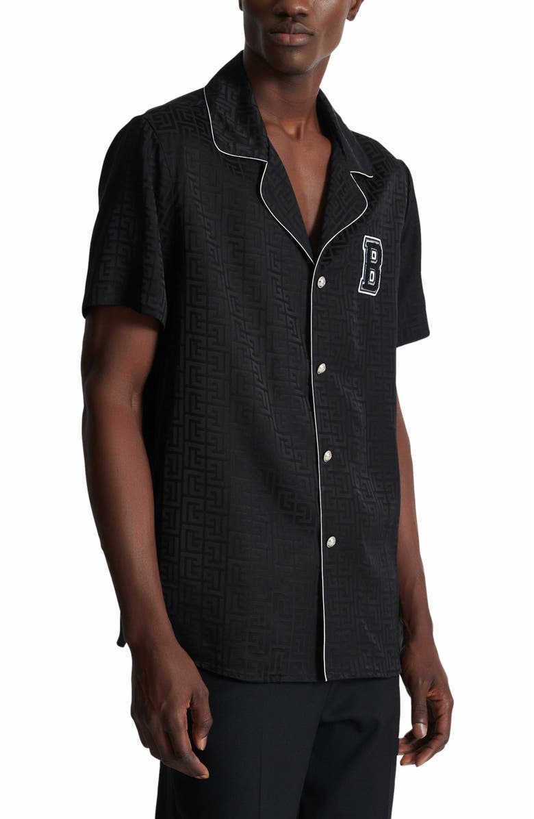 Balmain Varsity Pyjama Shirt, Alternate, color, Black