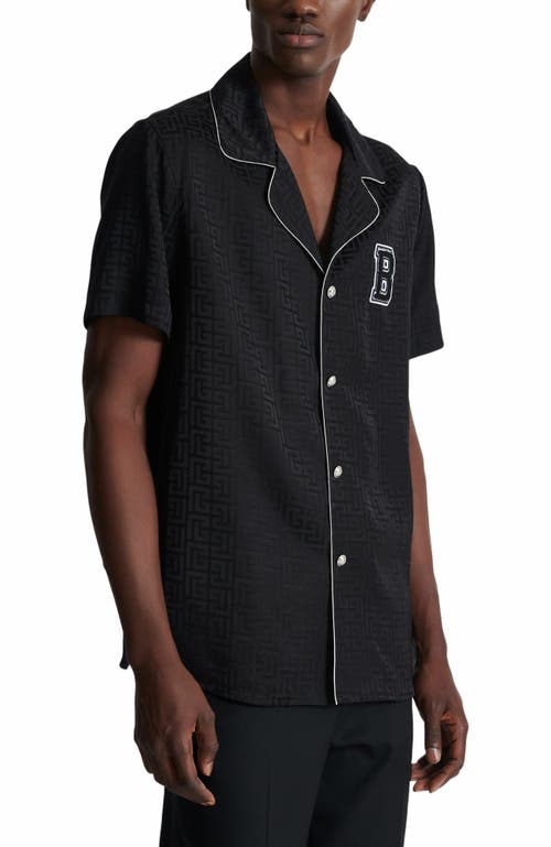 Balmain Tonal Monogram Jacquard Pajama Shirt In Black
