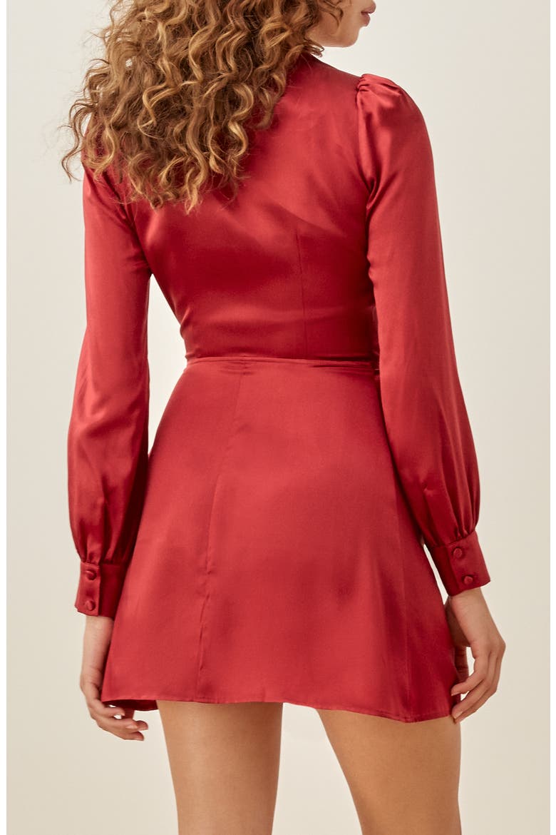 Kenna Silk Long Sleeve Wrap Minidress, Alternate, color, CRIMSON