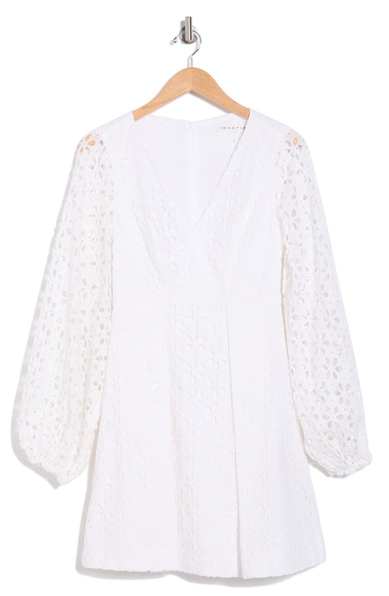 Trina Turk Grazia Cotton Eyelet Long Sleeve Dress, Alternate, color, 