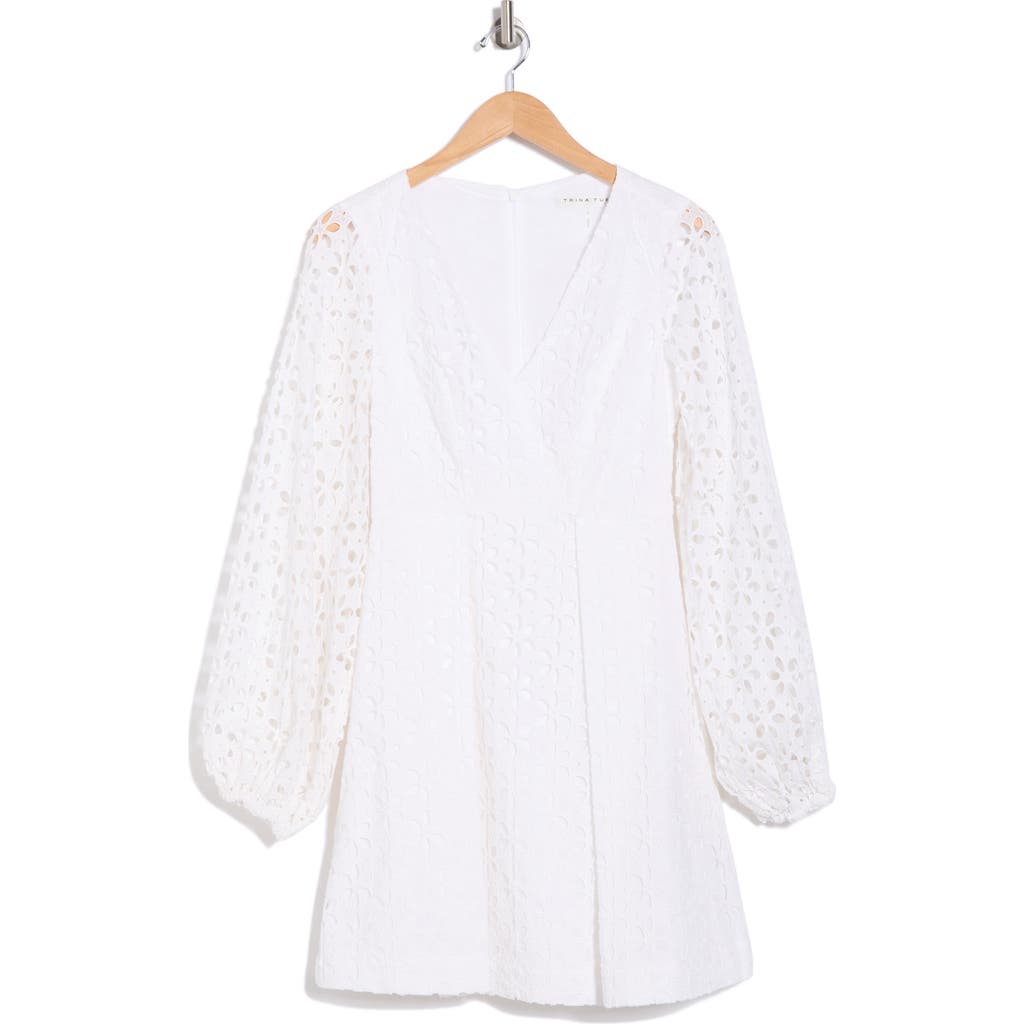 TRINA TURK TRINA TURK GRAZIA COTTON EYELET LONG SLEEVE DRESS