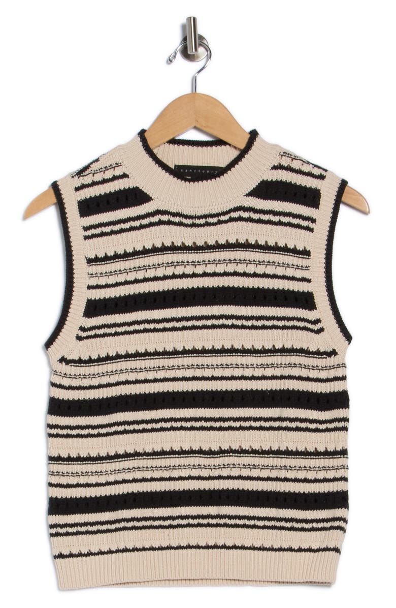 Sanctuary Cotton Sweater Vest, Alternate, color, Black Stripe/ Vanilla Cream